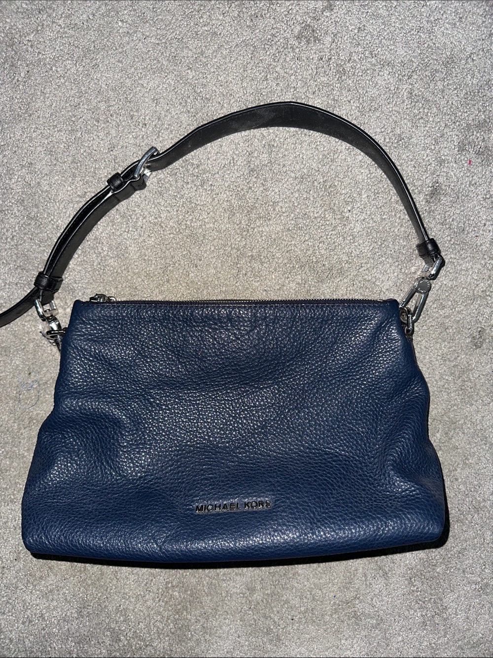Michael Kors Navy Pebbled Leather Shoulder Bag with Black Strap